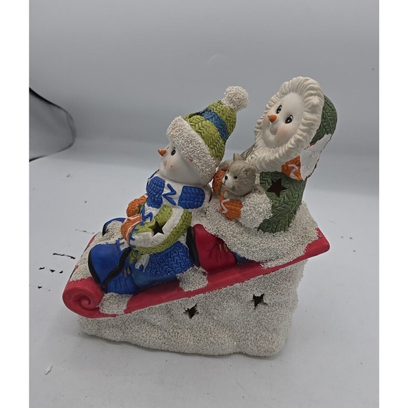 Vintage International Bazaar Snowman on Sled Holiday Christmas Decor Ornament - Picture 2 of 6